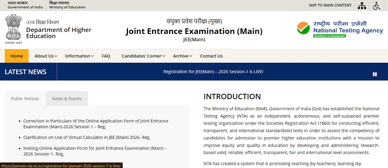 JEE Main 2026 registration and latest News Page.webp