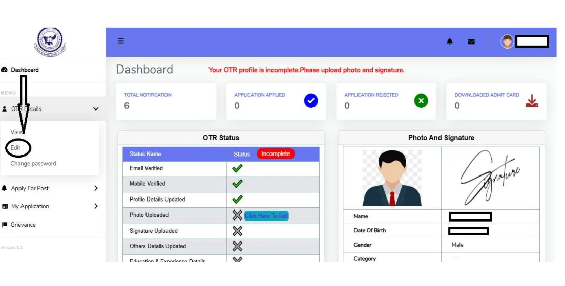 The MENU click Edit to change your profile.webp