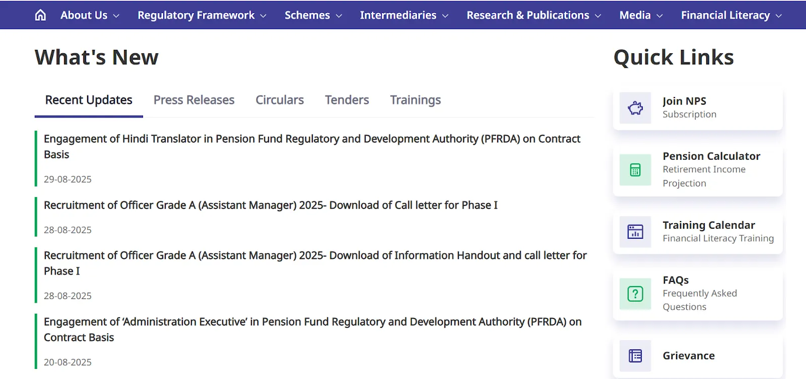 PFRDA 2025 Recruitment Updates and Quick links for NPS.webp