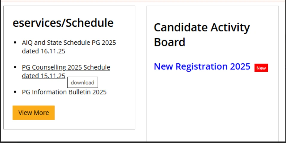 PG counselling schedule and new registration notice 2025.webp
