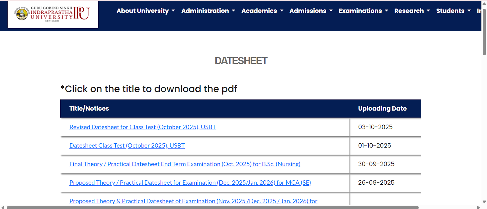 GGSIPU datesheet 2025-26 released click to download.png