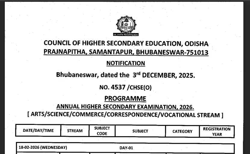 CHSE Odisha 2026 exam programme notification.webp