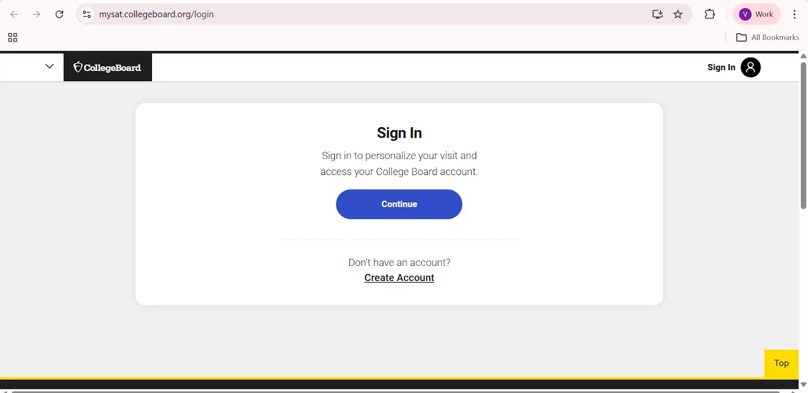 College Board SAT Login Page