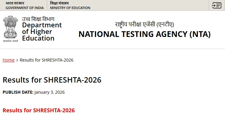 NTA SHRESHTA 2026 result page with publish date.webp