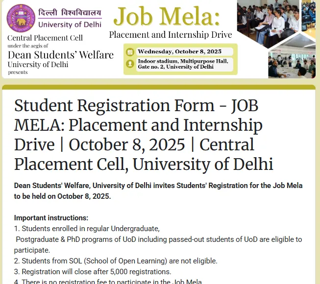 Delhi University Job Mela 2025 Student Registration Notice.webp