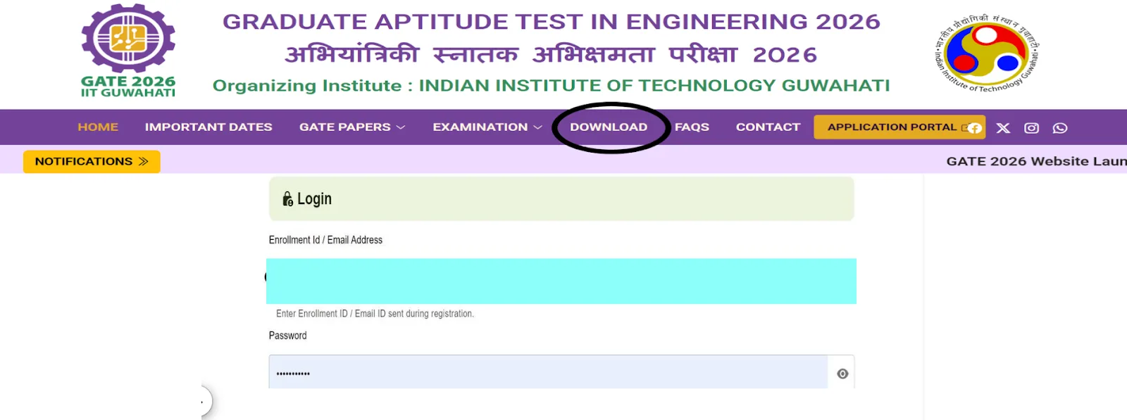 GATE 2026 login Page.webp