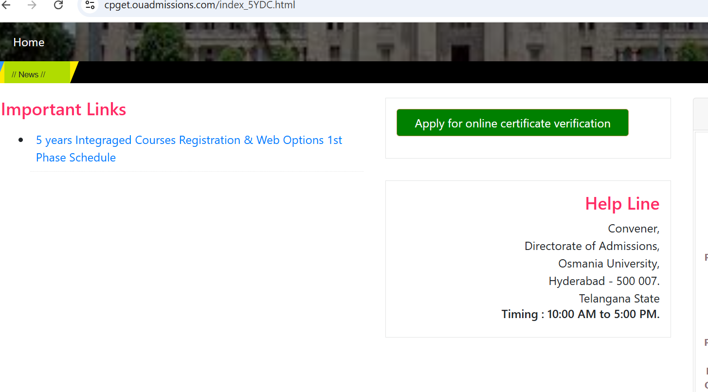 TG CPGET 2025 5-Year Integrated Courses Registration & Helpline.png