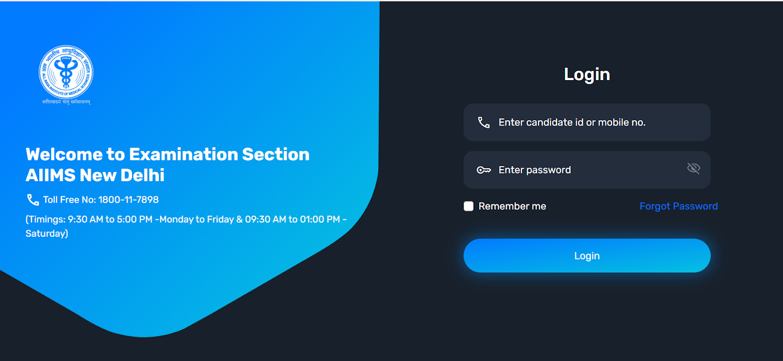 AIIMS Exam Section Login portal.png
