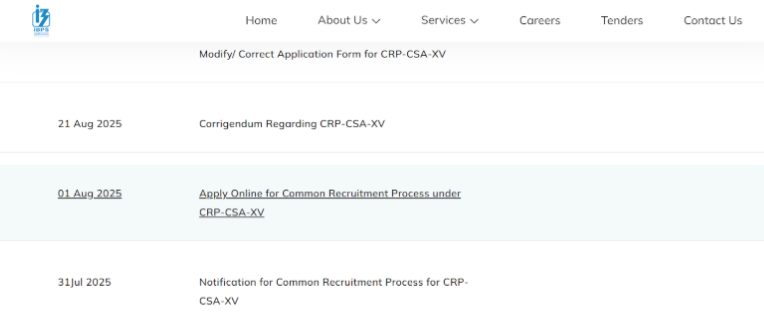 IBPS CRP-CSA XV notifications and updates list.png