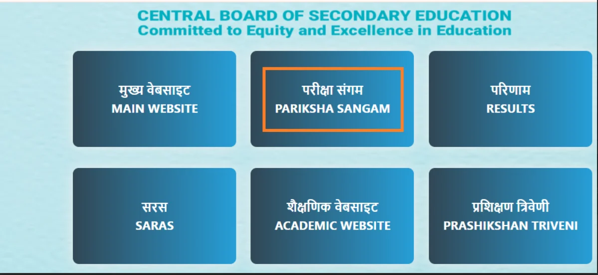 CBSE official website, Click on the Pariksha Sangam section.webp