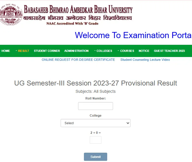 BRABU UG Semester III 2023-27 provisional result page.webp