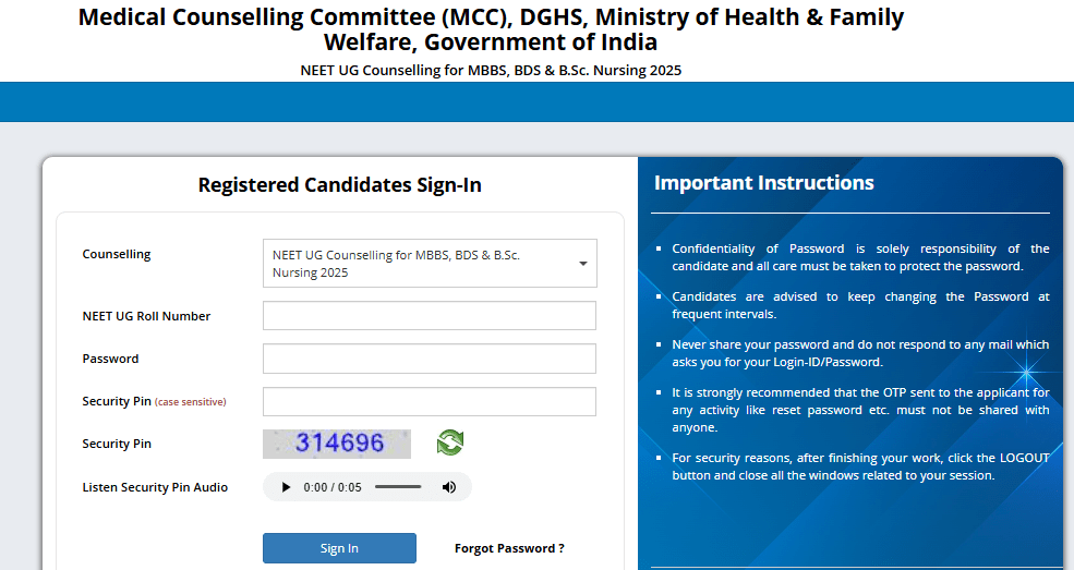 MCC NEET UG 2025 Counselling Login Page.webp