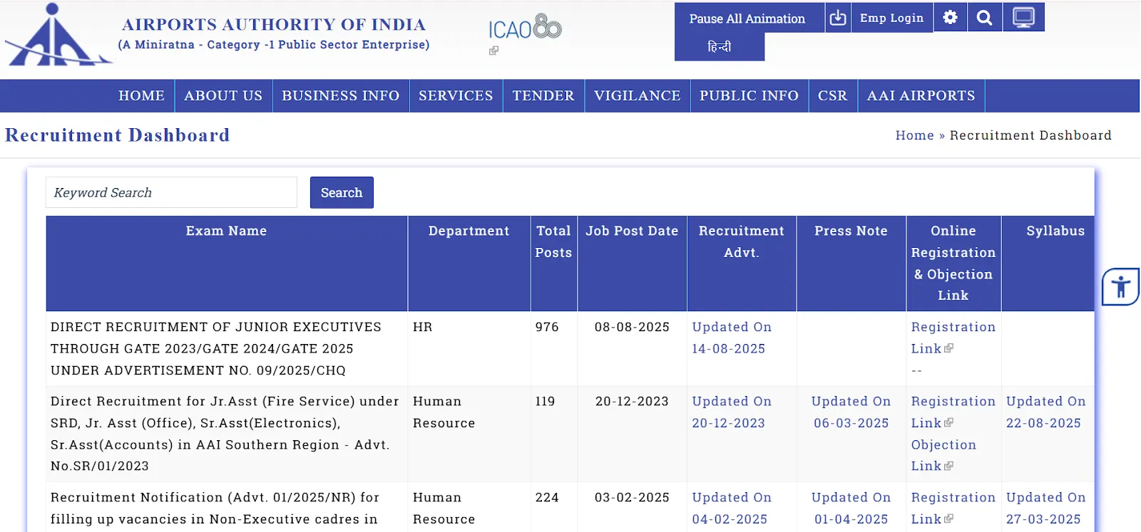Click on the first link registration AAI Junior Executive.webp