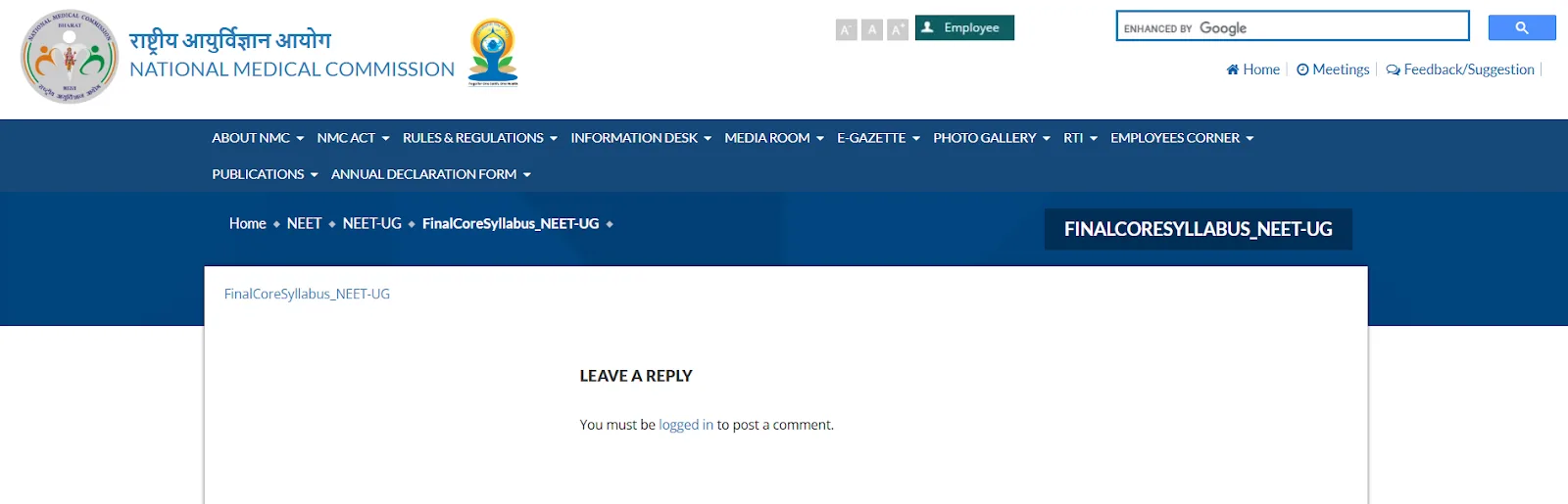 Click on the Final Core Syllabus NEET UG link.webp
