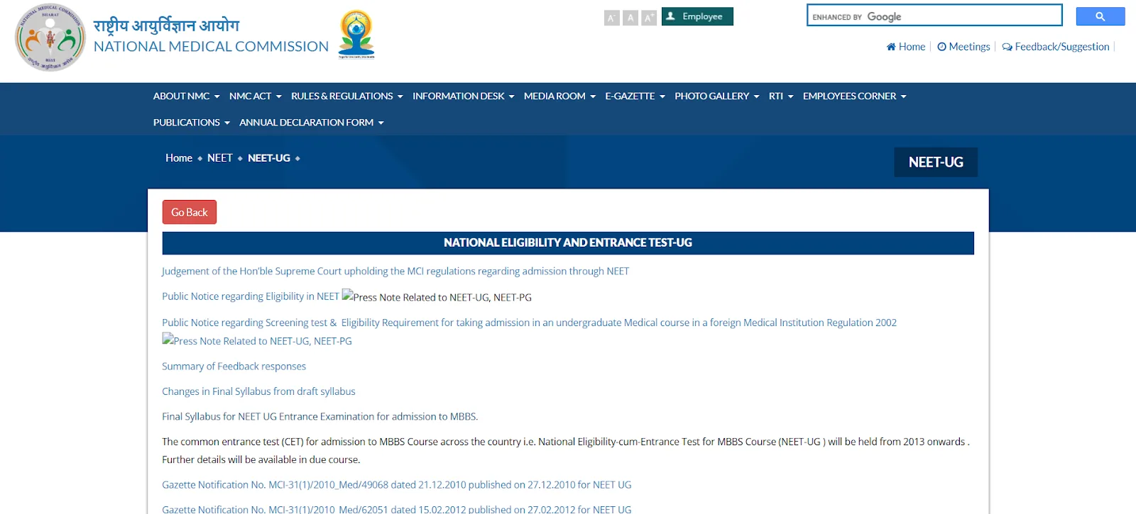 NEET UG section on the Official Website.webp