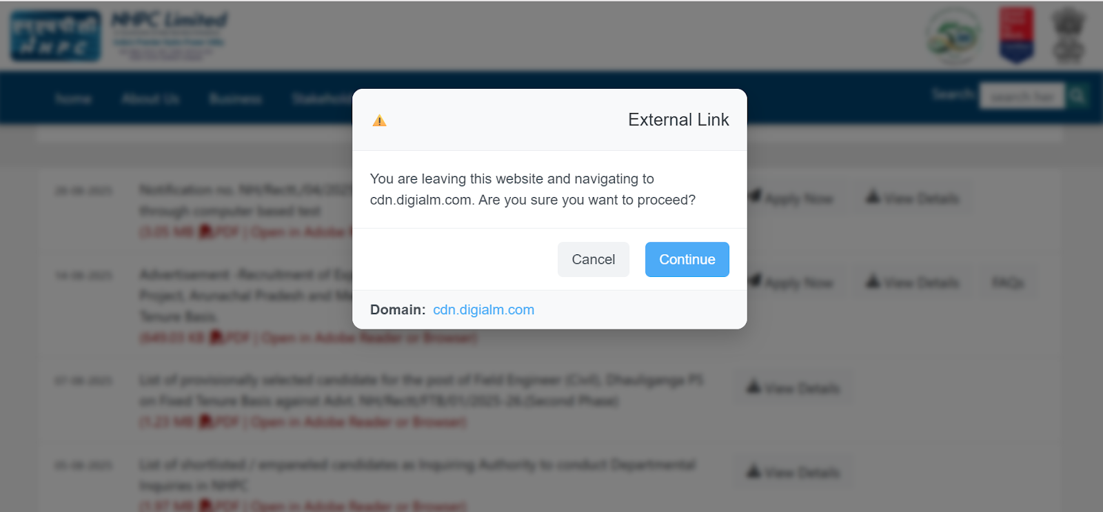 NHPC Notification External Link.png