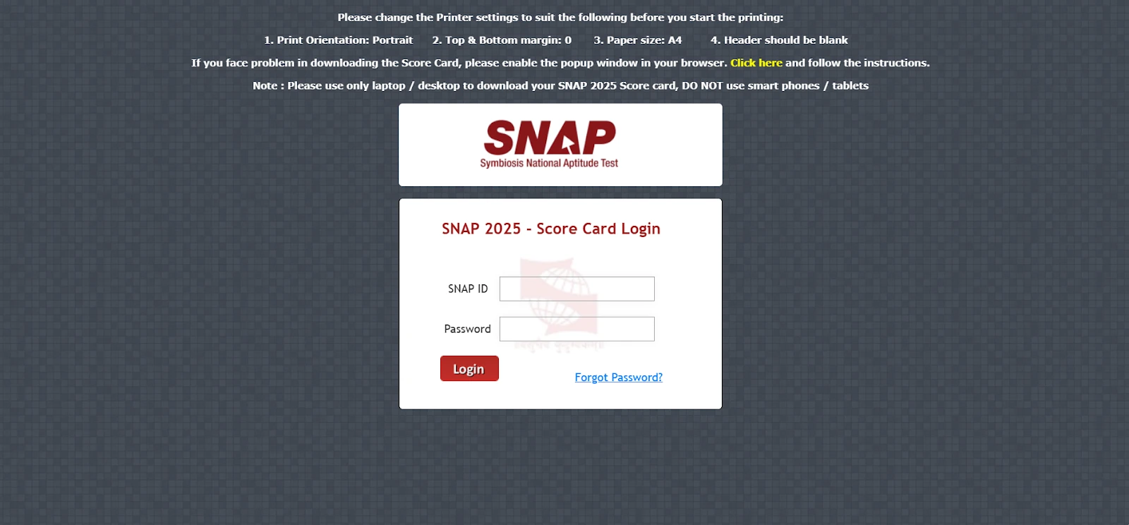 SNAP Exam 2025 Score login Page.webp