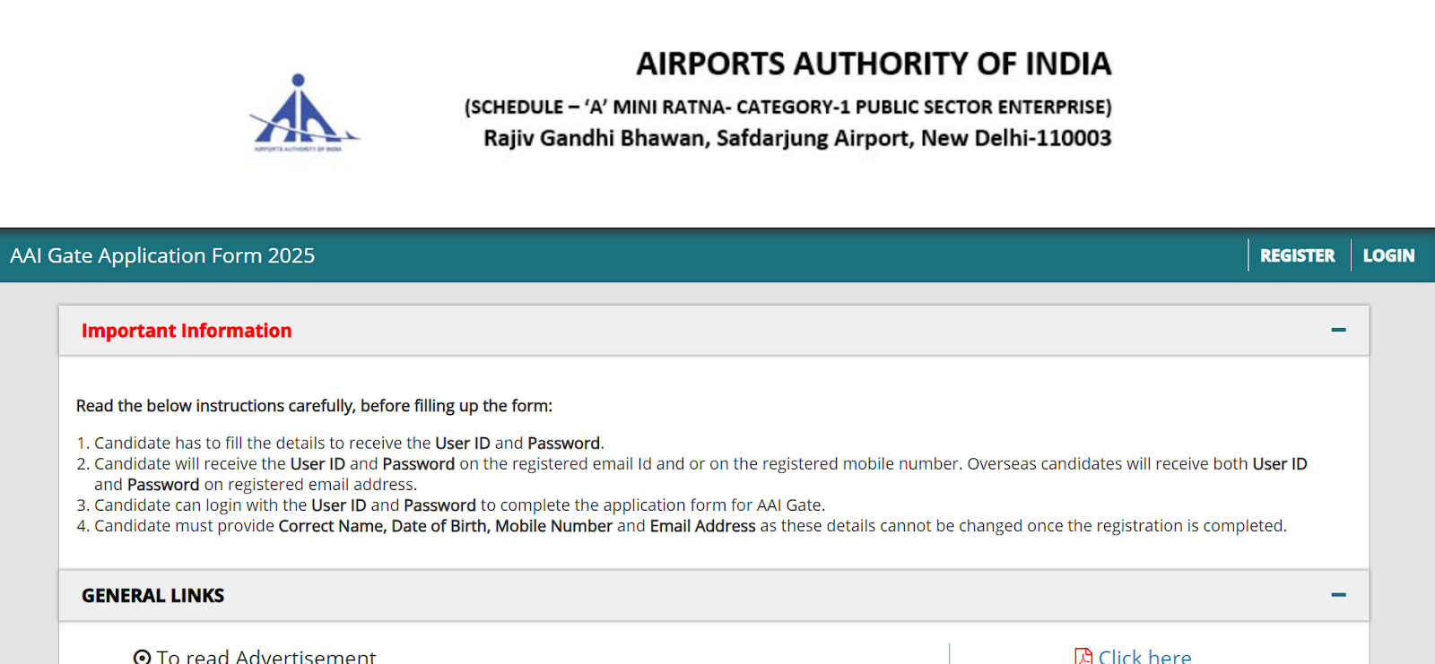 AAI Gate Application form 2025 Important Information.png