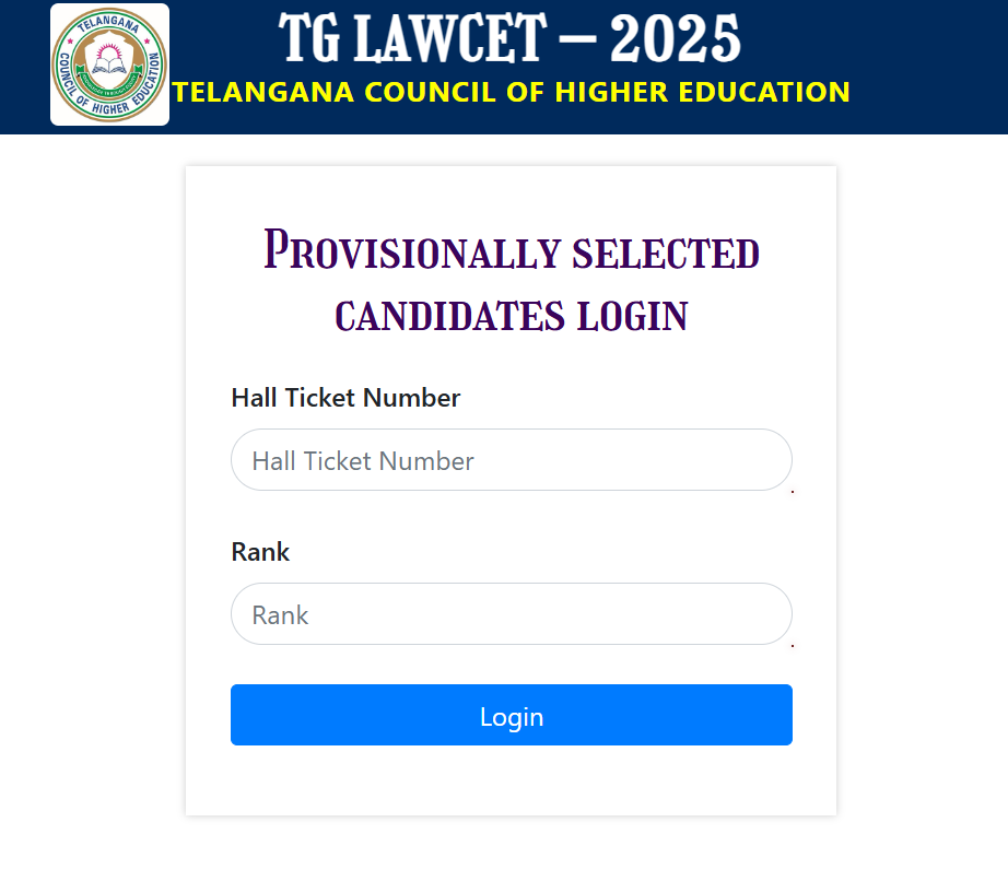 Telangana LAWCET 2025 hall ticket number and rank login.png