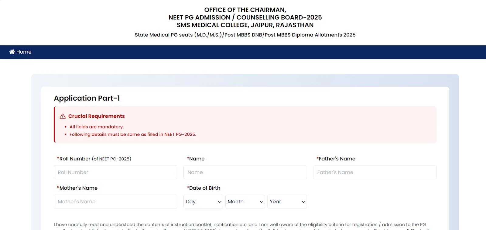 Neet Pg 2025 Application Form