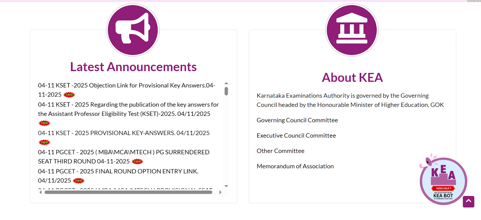 KEA latest announcements and about section.webp