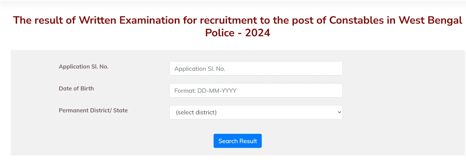 WBP Constable Result 2025 login Page.webp