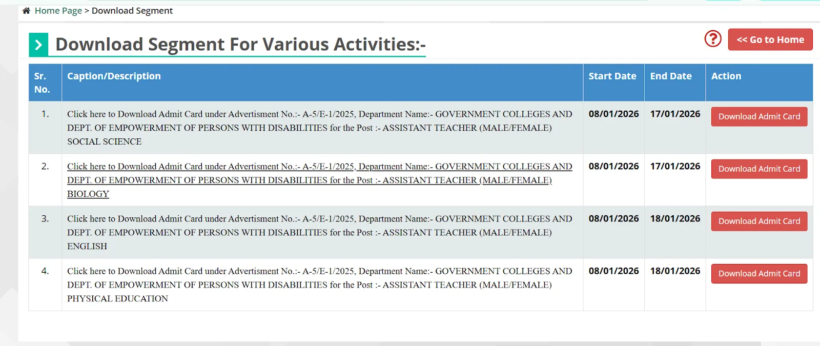 Assistant Teacher Admit Card 2026 download page.webp