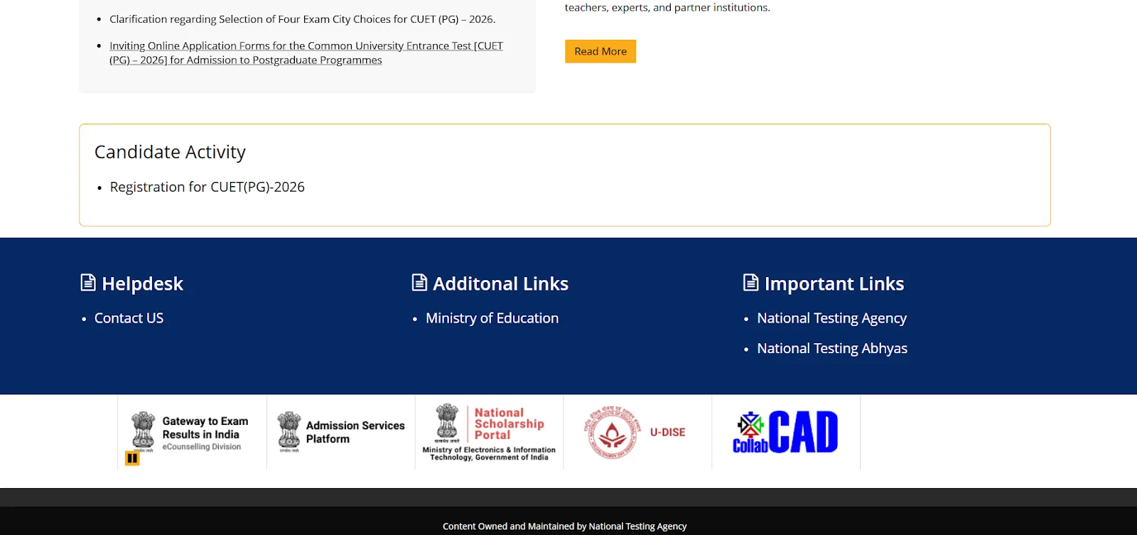 Click on the Registration for CUET PG 2026 tab.webp