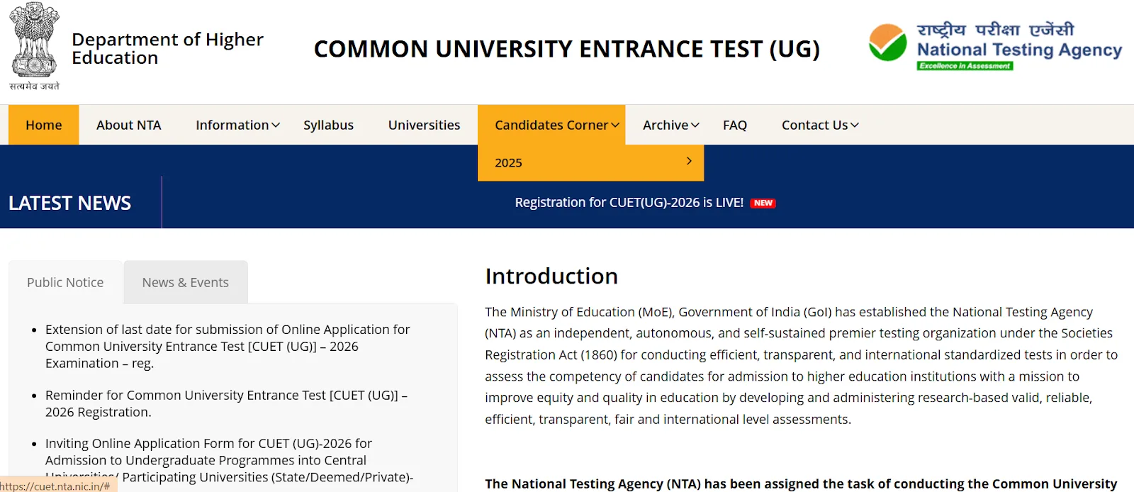 Click on the registration link for CUET UG 2026.webp