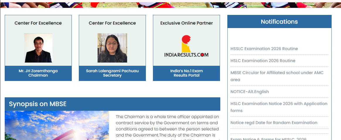 MBSE homepage with chairman, secretary, and 2026 exam notices.webp