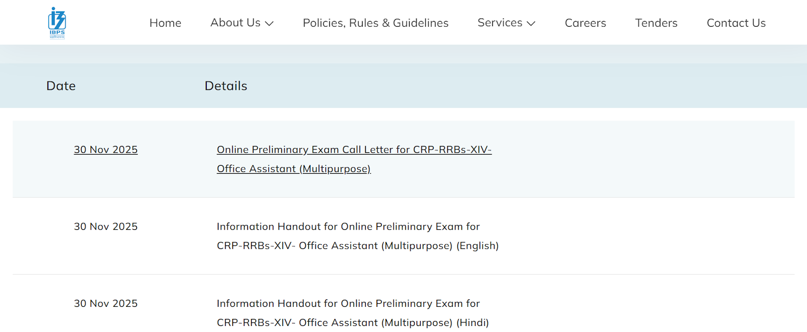IBPS RRBs-XIV Office Assistant call letter notice 30 Nov 2025.png