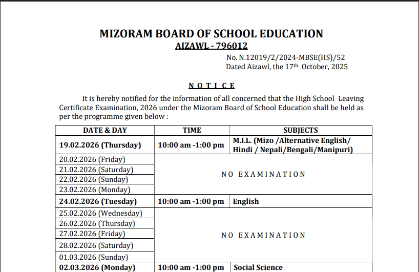 MBSE HSLC 2026 exam routine notice.webp