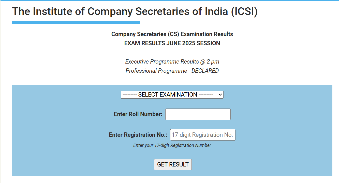 ICSI CS June 2025 Exam Results Login Page.png