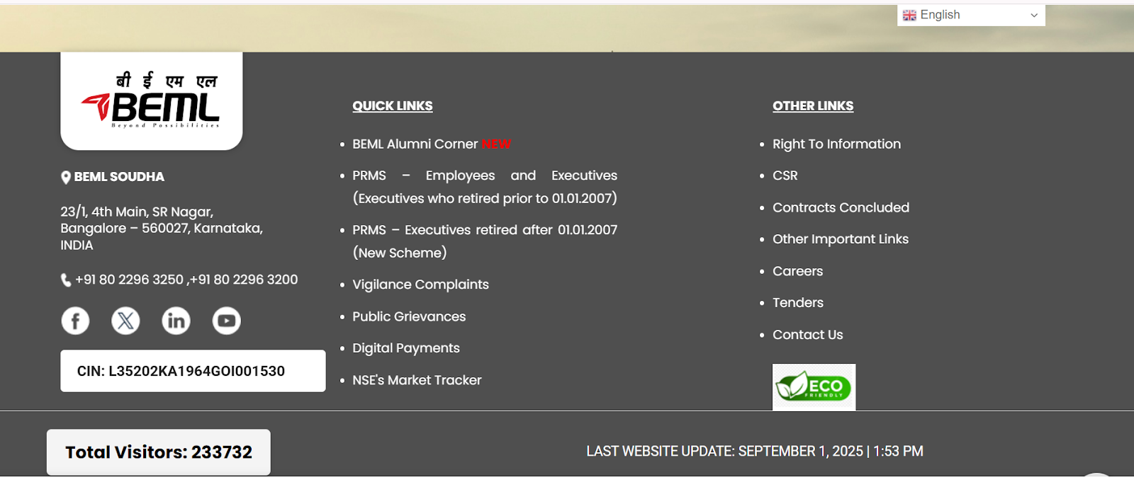 BEML Careers Tenders CSR Grievance links.png