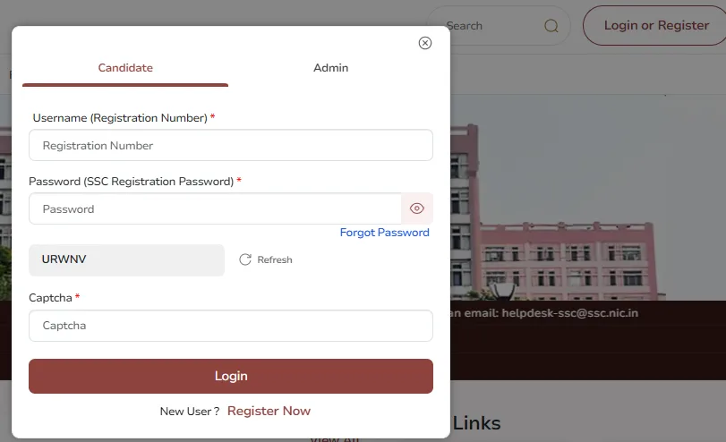 SSC Candidate Login and Register Page.webp