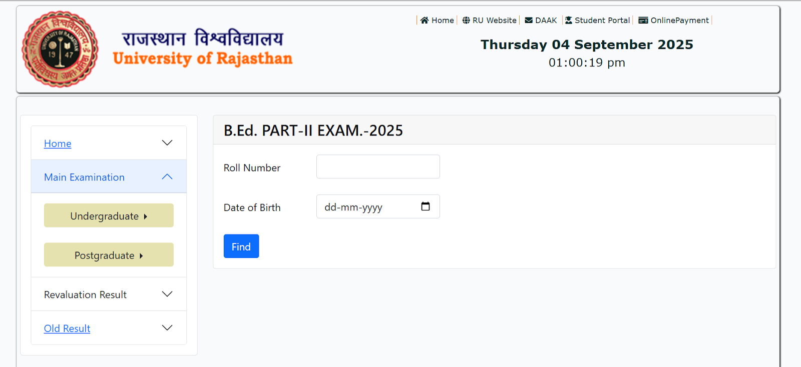 Rajasthan University B.Ed Part-II Exam 2025 Result Login.png