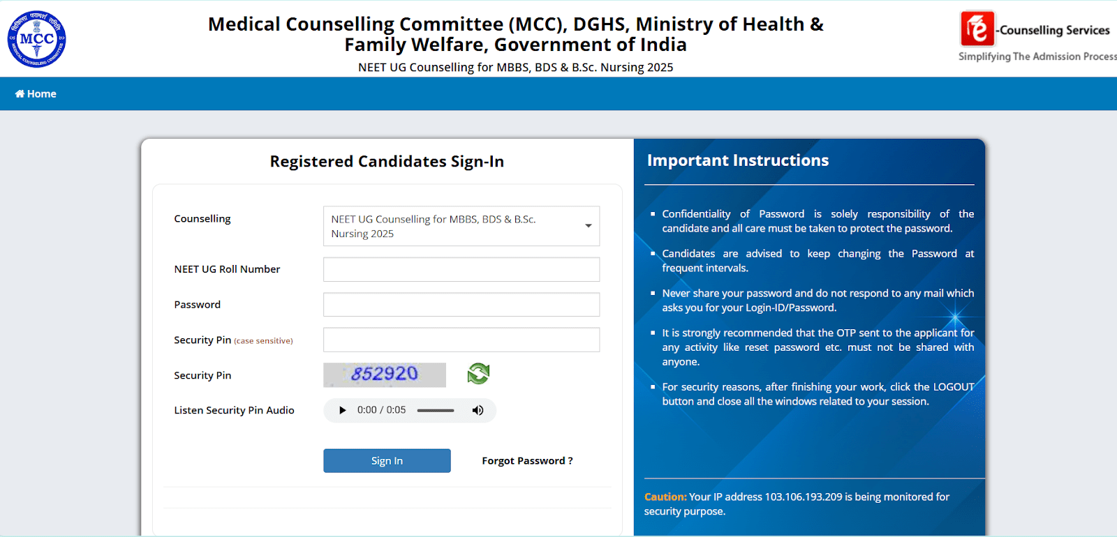 MCC NEET UG 2025 Candidate Login Page.webp