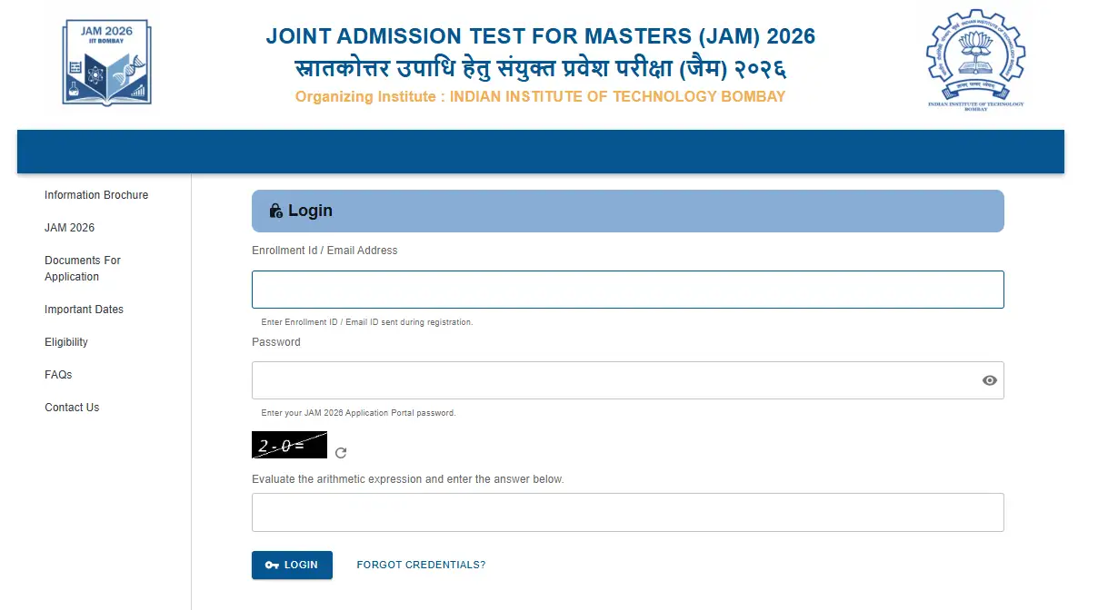 JAM 2026 Admit Card Login Page.webp