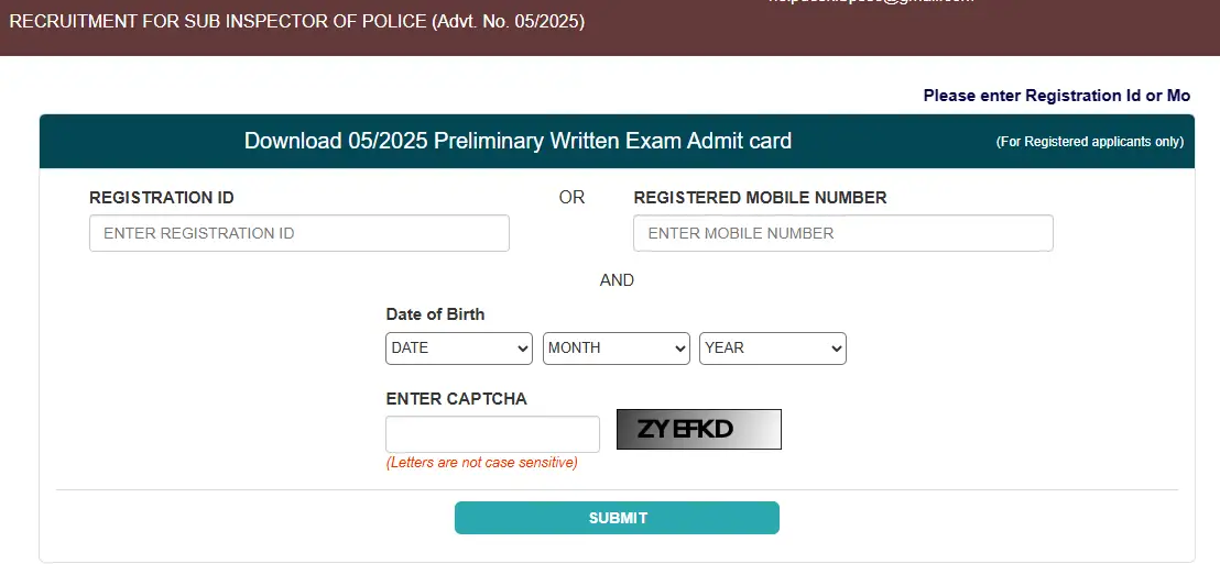 BPSSC SI 2025 preliminary exam admit card download login page.webp