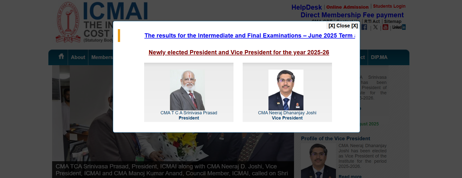 Results of the Intermediate and Final Examinations