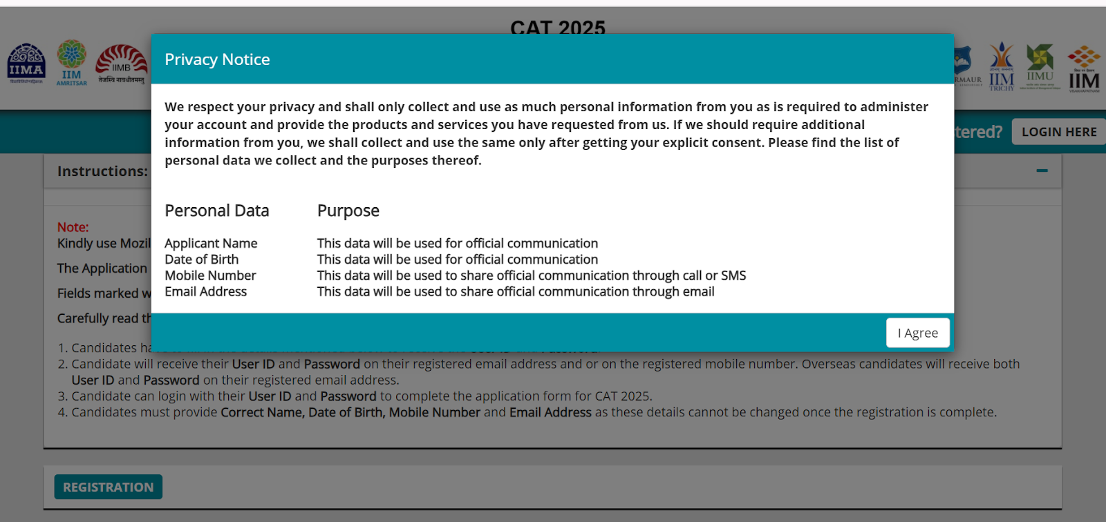 CAT 2025 registration privacy notice applicant data use.png