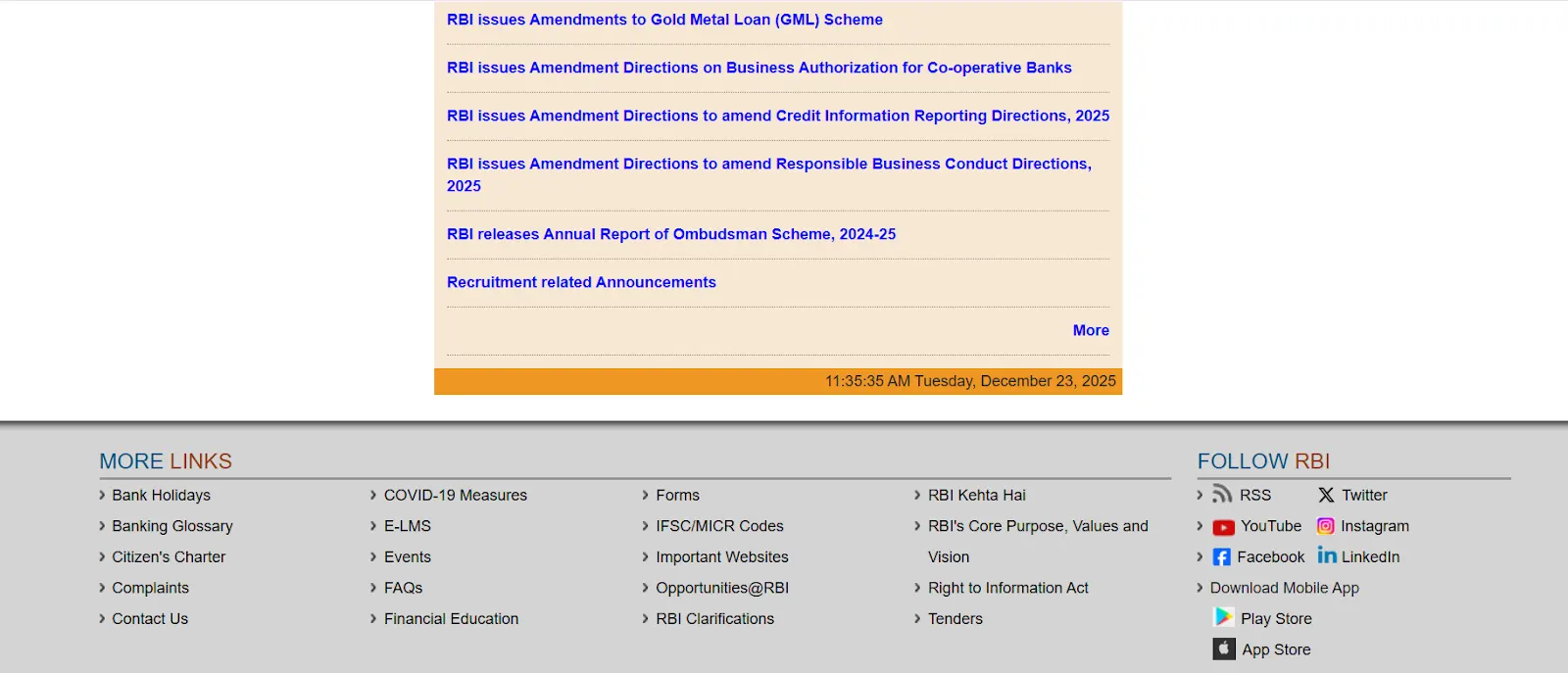 RBI website latest updates section showing.webp