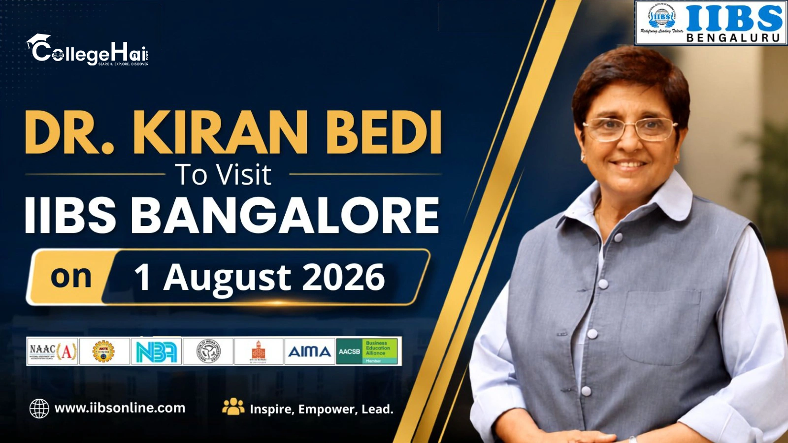 Dr Kiran Bedi to Visit IIBS Bengaluru for PGDM Valedictory Ceremony