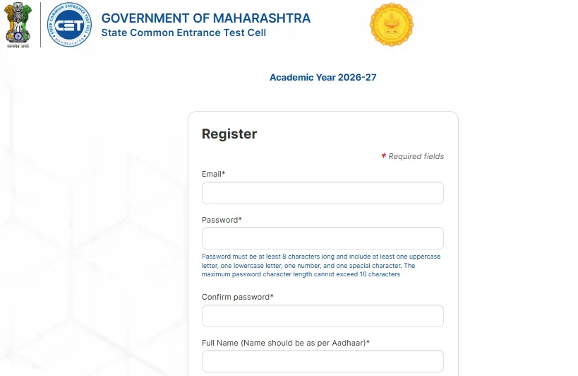 Government Maharashtra CET 2026 registration page