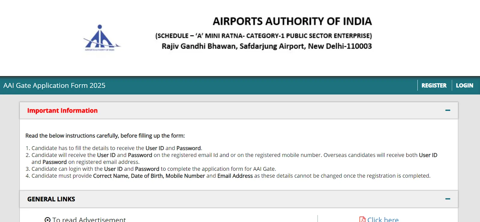 AAI Gate Application form 2025 Important Information.webp