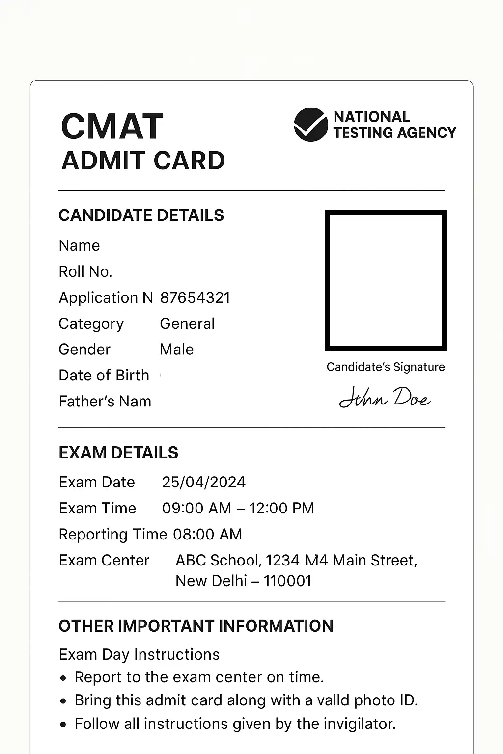 CMAT 2024 Admit Card Sample with Exam Details.webp