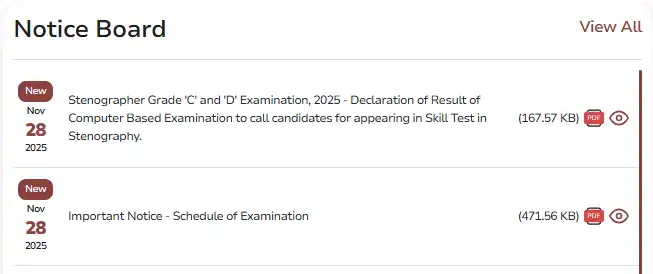 SSC notice board showing latest exam updates.webp