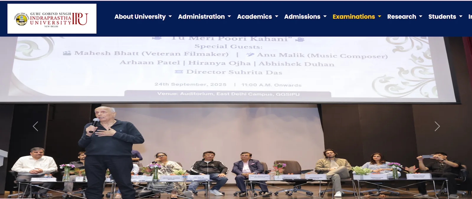 GGSIPU Official Website and Click on the 'Examination section.webp