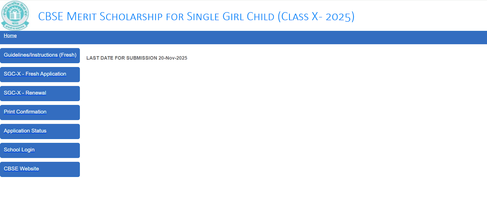 CBSE Official website ‘Single Girl Child Scholarship X-2025 REG’.webp