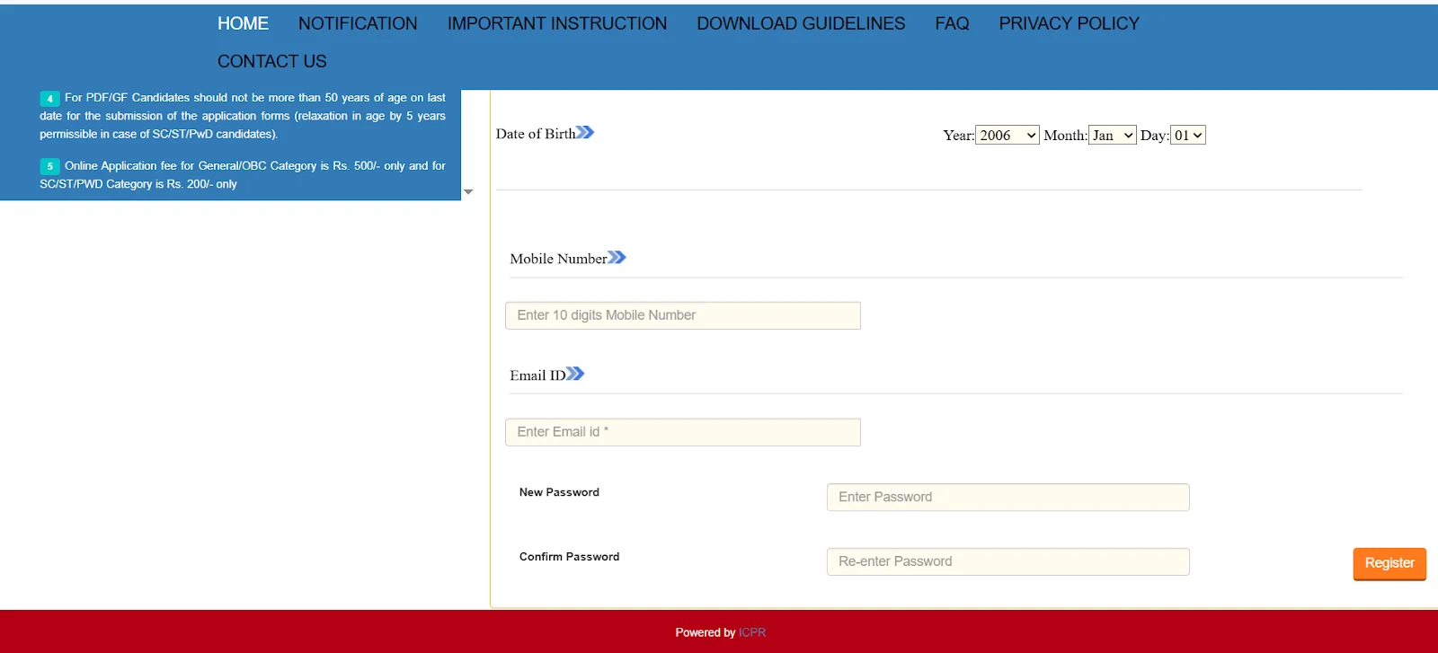 ICPR Online registration form showing.webp